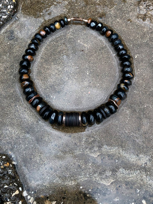 Blue Tiger Eye and Coco Shell Puka 15 mm