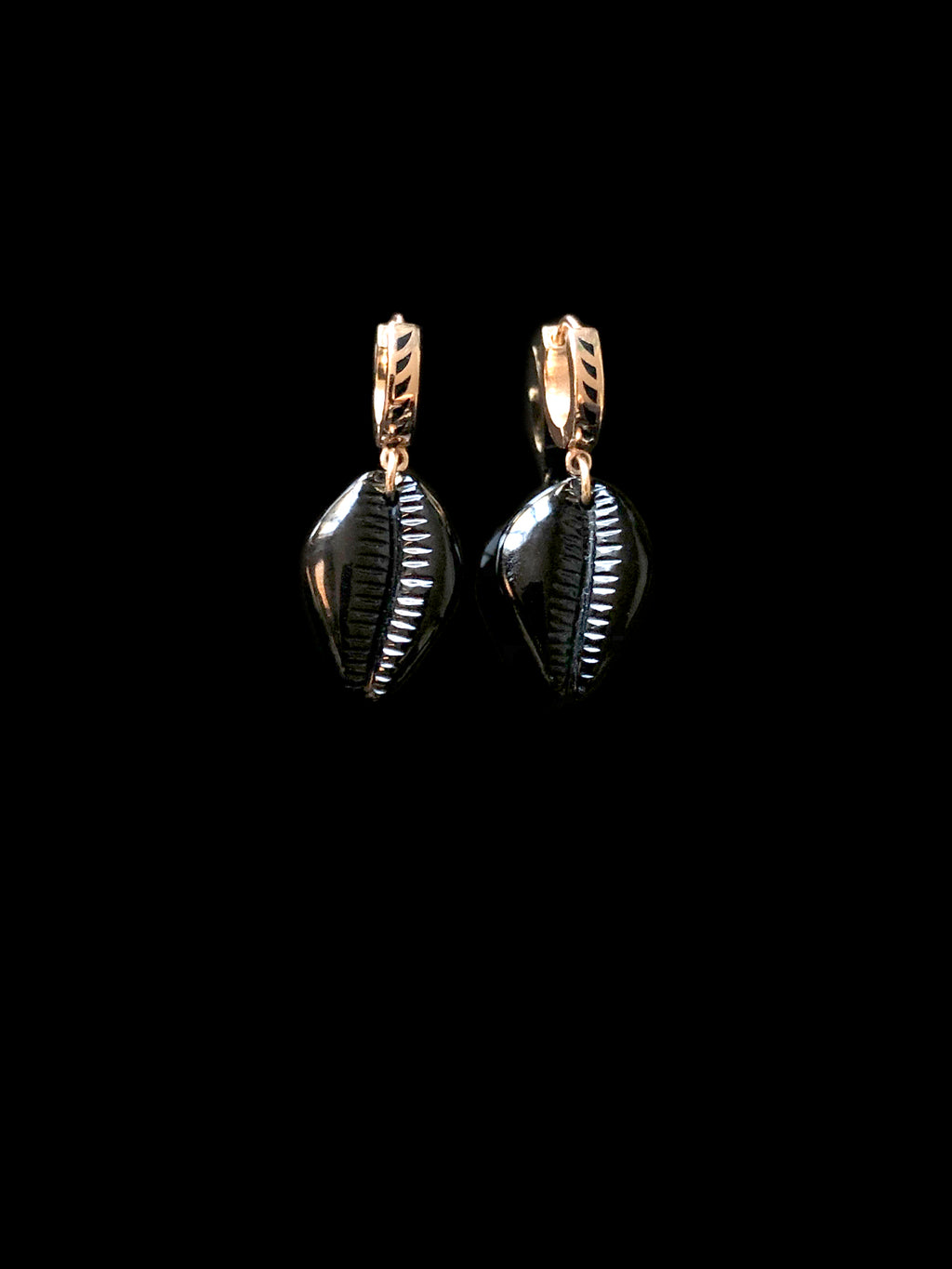 Petite Onyx Cowry Earrings