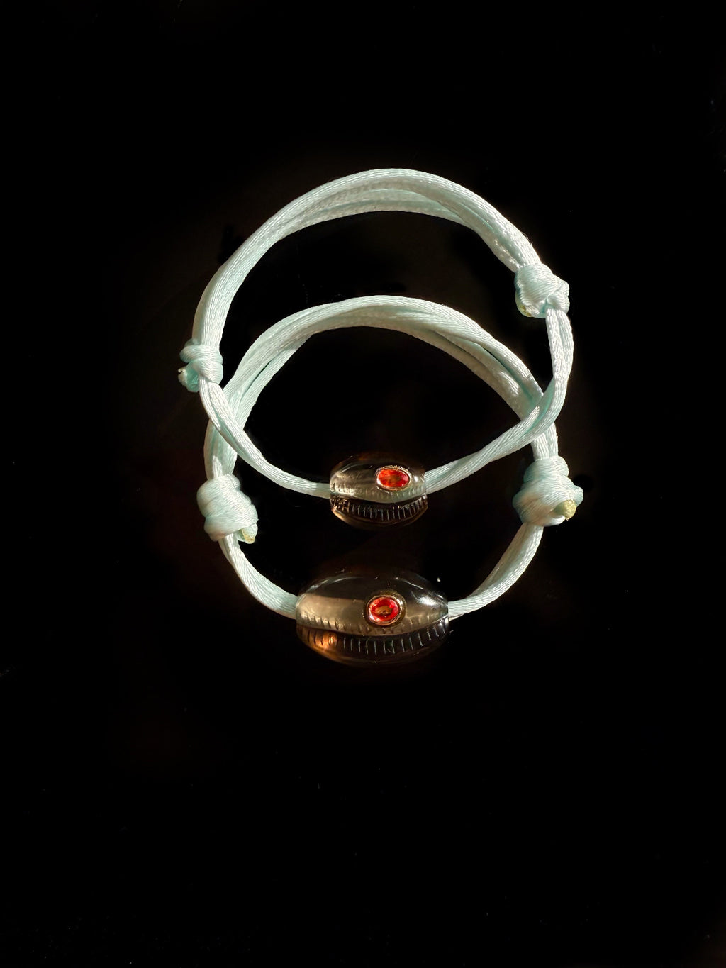 Smokey Quartz Cowry Bead with Oval Sapphire on Silk Cord Bracelet