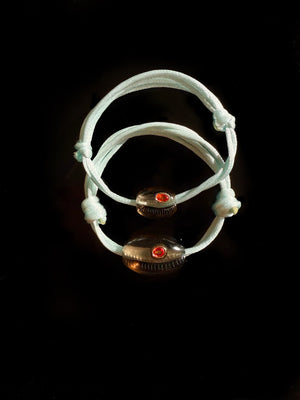 Smokey Quartz Cowry Bead with Oval Sapphire on Silk Cord Bracelet