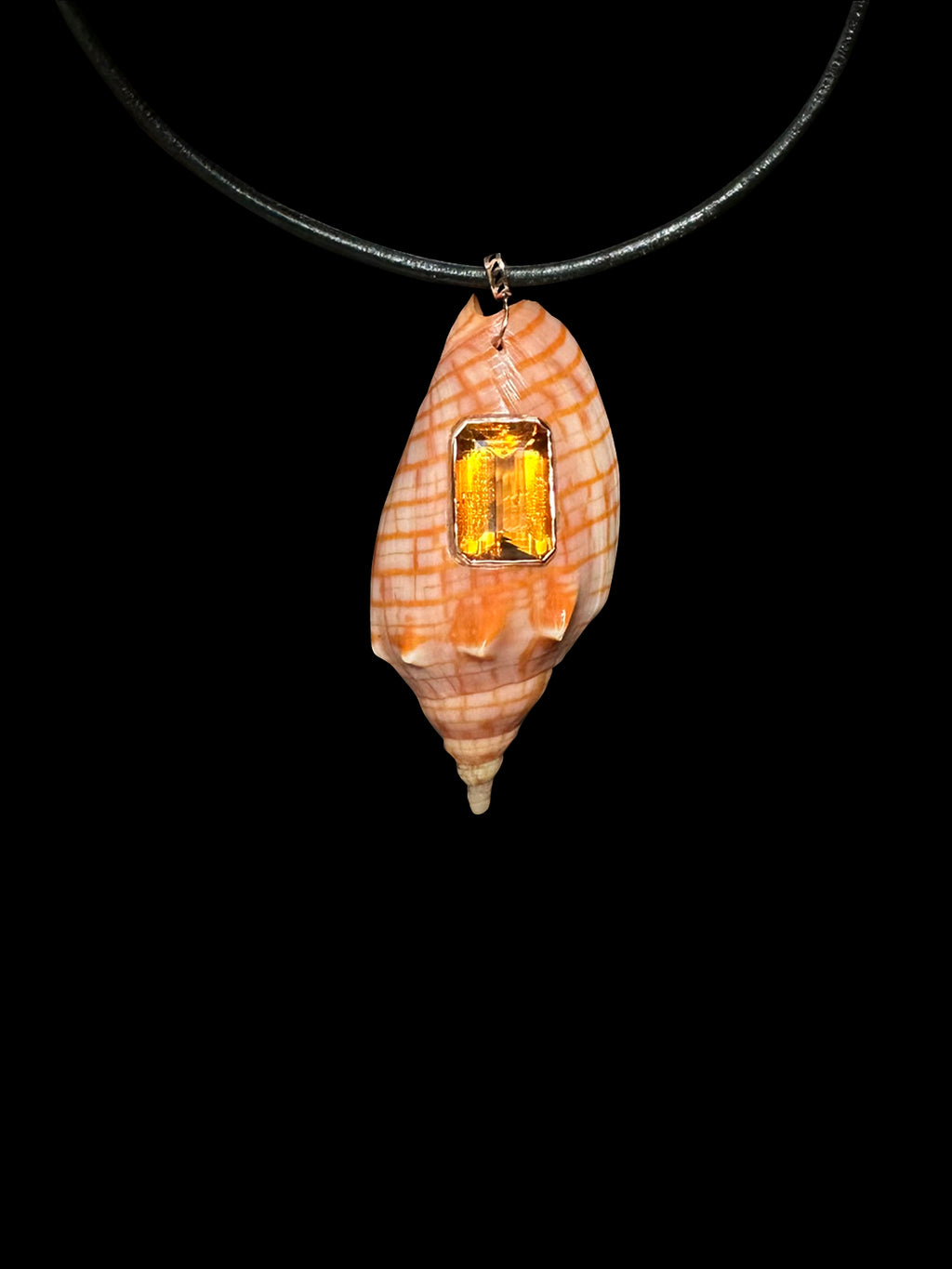 Natural Conus Shell with Emerald Cut Citrine