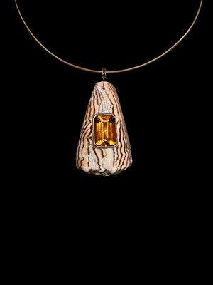 Natural Conus Shell with Emerald Cut Citrine