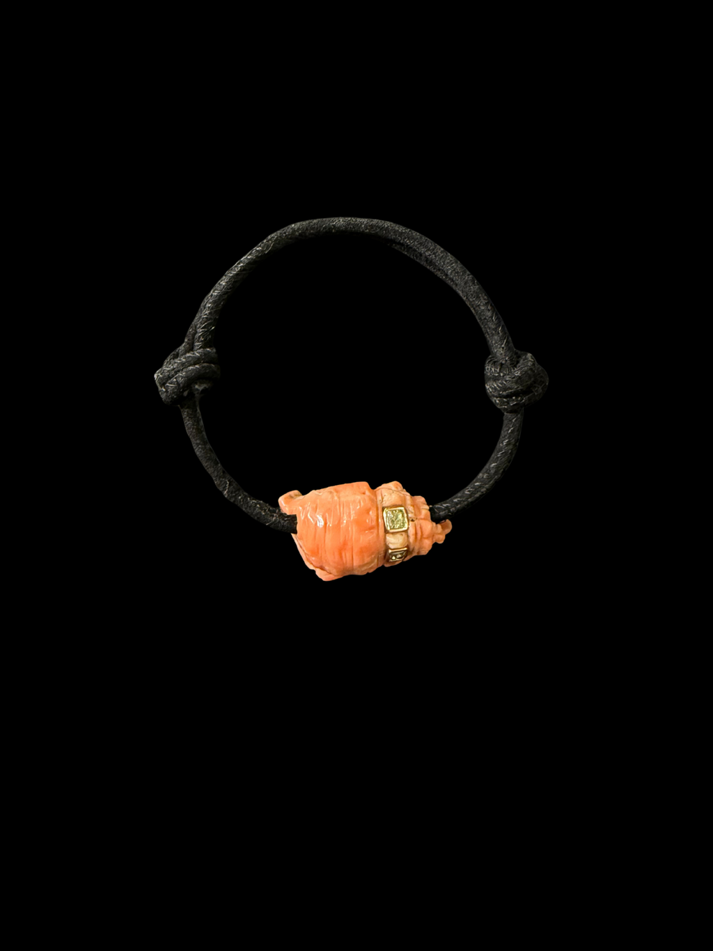 Classic Coral Conch Bead with Cushion Cut Diamonds on Suede Cord