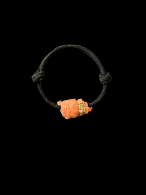 Classic Coral Conch Bead with Cushion Cut Diamonds on Suede Cord