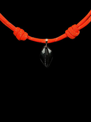 Petite Onyx Carved Cowry Charm on Neon Paracord