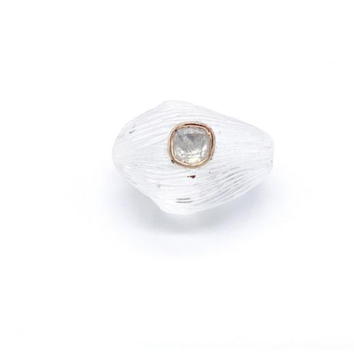Carved Coquito Bead with Polki Diamond