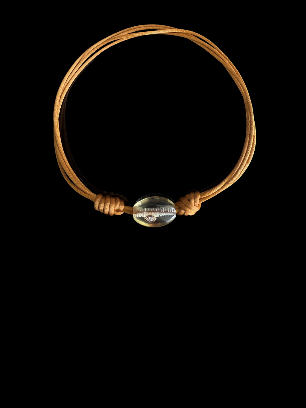 Lemon Quartz Cowry Bead with Marquise Diamond on Sand Silk Cord