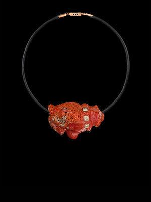 X Grande Coral Conch Bead with Cushion Cut Diamonds