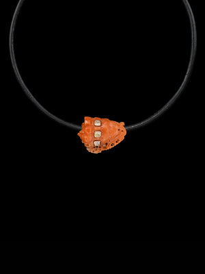 Petite Coral Conch Bead with Cushion Cut Diamonds 1