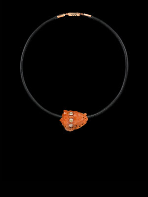 Petite Coral Conch Bead with Cushion Cut Diamonds 1