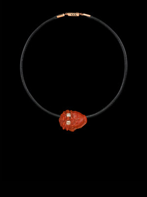 Petite Coral Conch Bead with Cushion Cut Diamonds 2