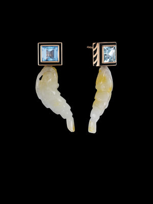 Shrimp Jade Earrings with Aquamarine