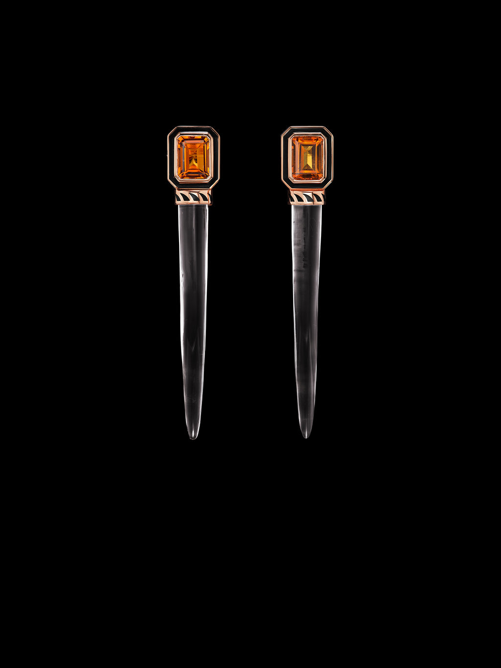 Carved Crystal Tusk Earrings with Citrine
