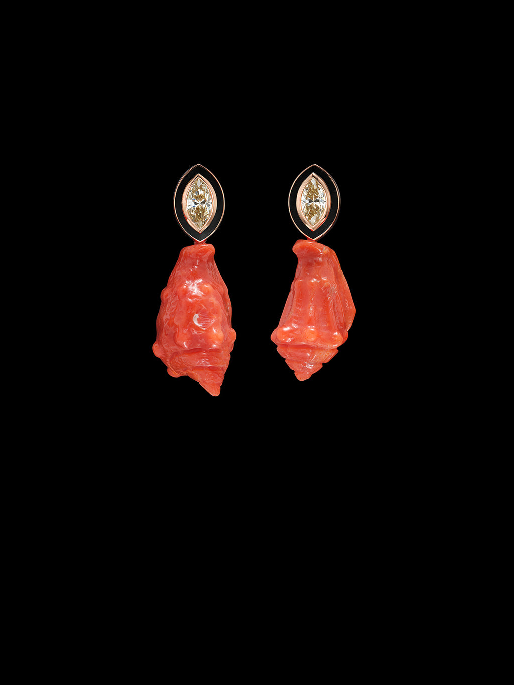 Coral Warring Earrings with Marquise Diamond