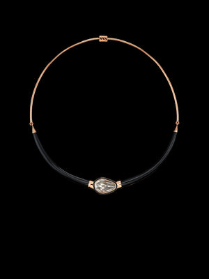 Onyx C-Tusk Necklace with Polki Diamond