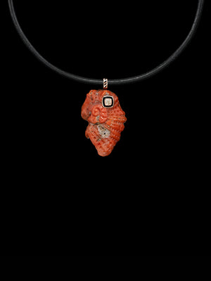 Coral Nautilus Shell with Cushion Cut Diamond