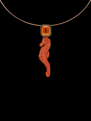 Coral Seahorse with Citrine