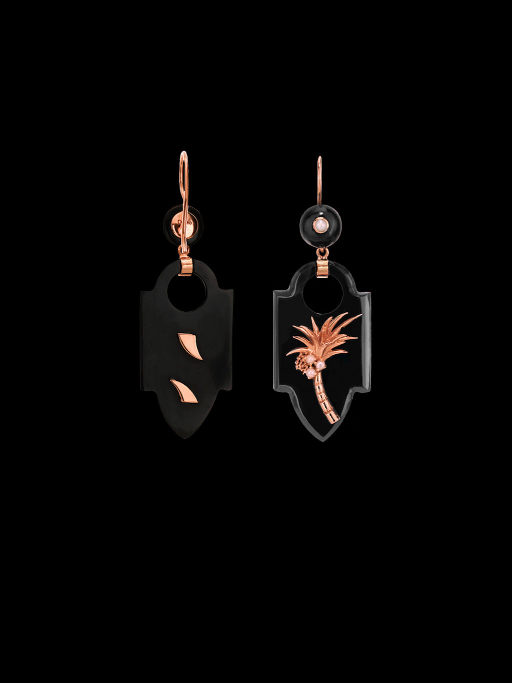 Deco Onyx Palm Earrings with Pearls