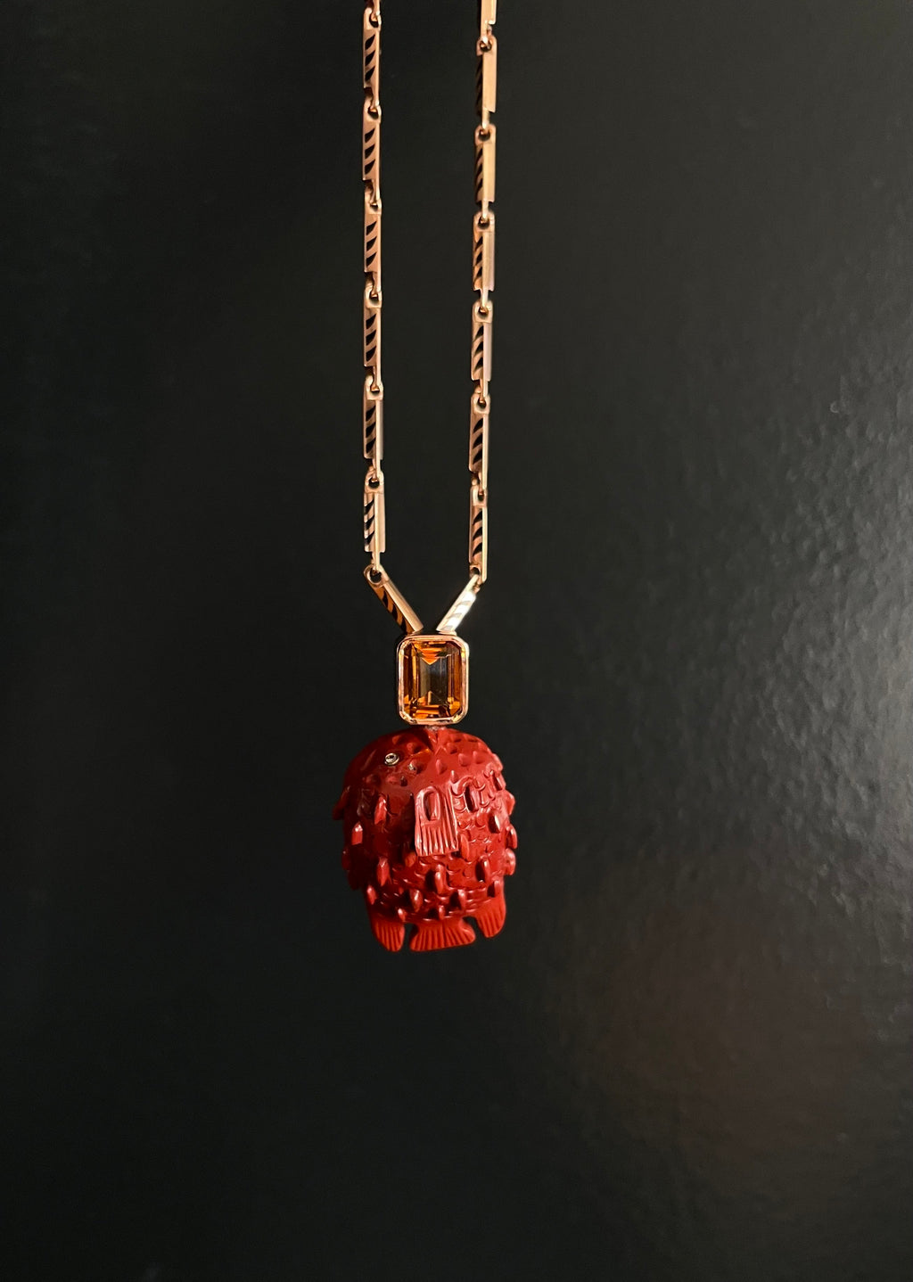Classic Red Jasper Puffer Fish Octagon Citrine Charm