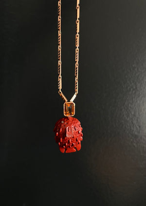 Classic Red Jasper Puffer Fish Octagon Citrine Charm