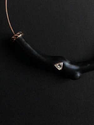 Ebony Wood Coral Branch Necklace with Diamond