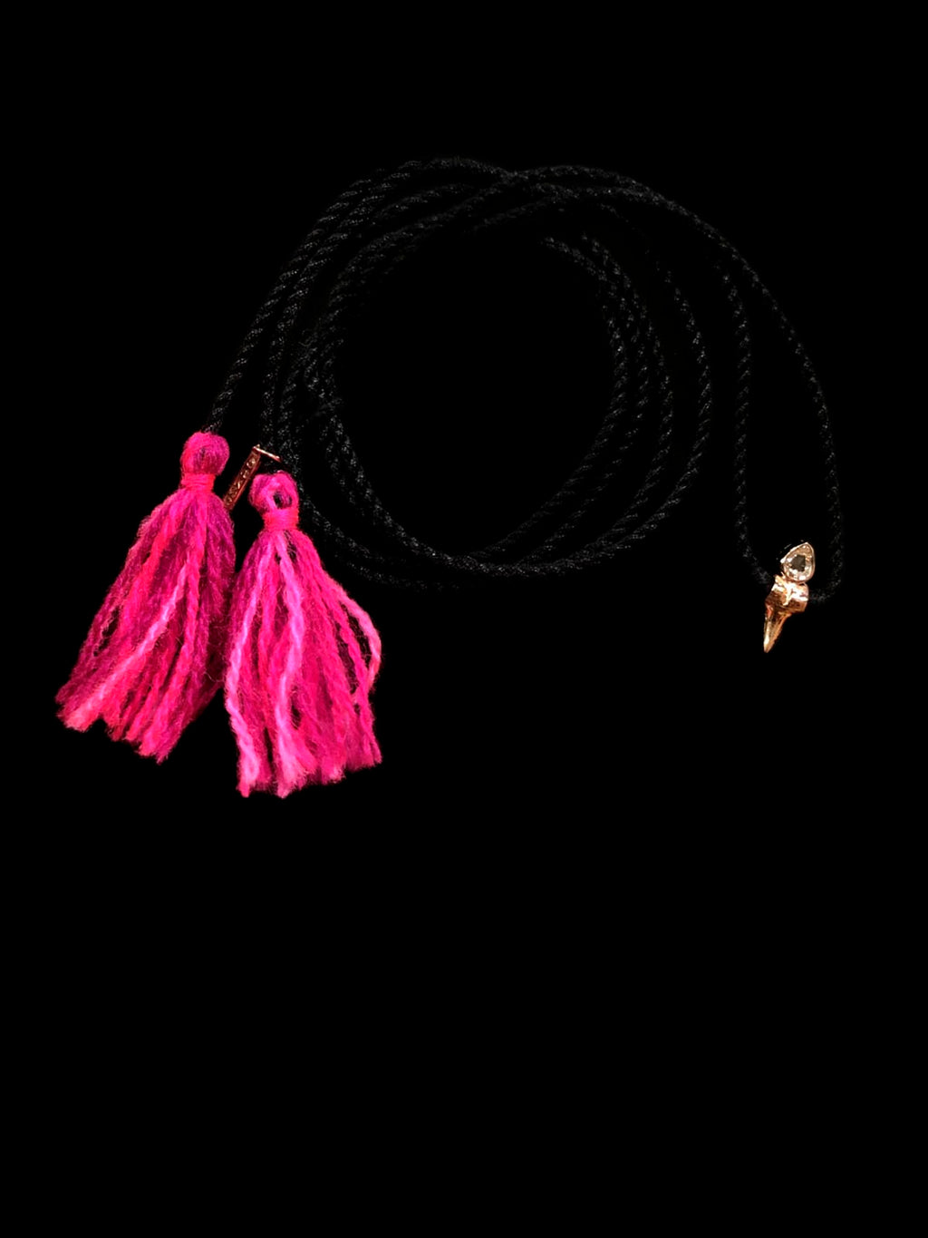 Gold Shark Tooth Tassel Necklace with Diamond