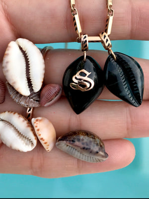 Classic Carved Cowry with Gold Initial