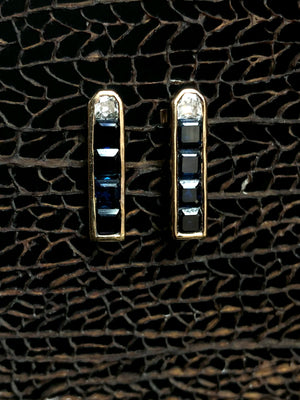 Deco Diamond Earrings with Square Sapphires