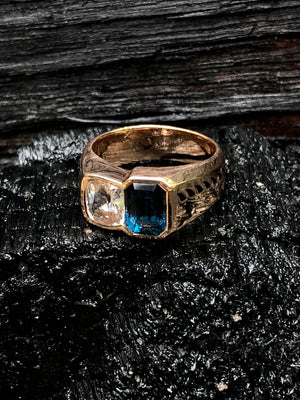 White Sapphire and Blue Spinel Ring